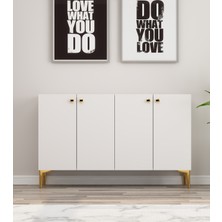 Morepp Onna 120 cm Konsol, Tv Ünitesi, Çok Amaçlı Dolap Beyaz-Altın