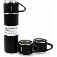 İsmiyle Al Termos Paslanmaz Çelik Termos Siyah Renk 3 Bardaklı Termos Seti