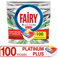 Fairy Platinum Plus 100 Yıkama Limon Kokulu Bulaşık Makinesi Deterjanı Tableti Özellikle Etkili