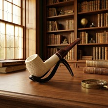Goldenlight Meerschaum El Oyması Lületaşı Pipo Nokta Dokulu Hazneli Akrilik Ağızlıklı 9 mm Filtre Uyumlu Klasik Tasarım
