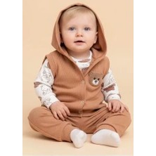 Efemkids 6/24 Ay 3 Lü Erkek Bebek Takımı Pamuklu Ayı Nakışlı Yenidoğan Bebek Takımı