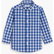 Magu Erkek Çocuk Mavi Beyaz Kareli Uzun Kollu Pamuklu Gömlek – Cepli Düğmeli