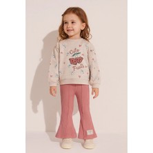 GMG Collection Baby Kız Çocuk Kiraz Nakışlı Alt-Üst Takım Pudra Fitilli Tayt 3-4-5-6 Yaş