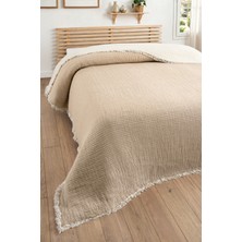 Sevim Tek Kişilik Müslin Yatak Örtüsü - 5 Katlı, Dolgulu, %100 Pamuk Müslin Yorgan - 160X220 Cm-Bej