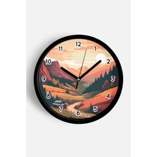 JHAAR Sonbahar Dağ Vadisi Modern Duvar Saati - Orta Boyut 25 cm - Siyah Kasa - Camlı Sessiz