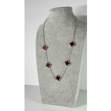 Güneş Takı Silver Hologramlı Bordo Yansımalı Çelik Kolye