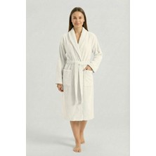 Sevim %100 Pamuk Premium Bornoz – Şal Yaka, Yoğun ve Dolgun Doku - Unisex - Ekru