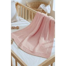 Sevim Triko Örme Kız Bebek Battaniyesi 80X100 cm - Yumuşak, Hafif, Örgü Battaniye - Pudra