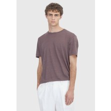 Ramsey Mürdüm Düz %100 Keten T-Shirt