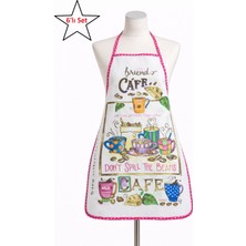 Mandaş Tekstil 6lı Paket Dijital Baskılı Sıvı Geçirmez Desenli Mutfak Önlüğü - Cafe (Fuşya Biyeli)