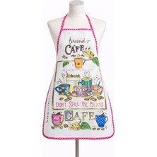 Mandaş Tekstil Dijital Baskılı Sıvı Geçirmez Desenli Mutfak Önlüğü - Cafe (Fuşya Biyeli)