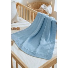 Sevim Triko Örme Hafif Bebek Battaniyesi - Yumuşak Beşik Örtüsü - 80X100 cm - Mavi