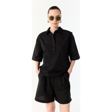 Kadın Siyah Regular Fit 3/4 Kol Gömlek