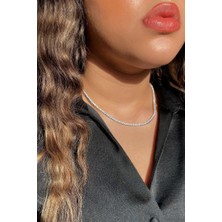 Spossy Silver Jewelry 2mm +A Kalite Zirkon Taşlı, Pırlanta Kilit Su Yolu Kolye