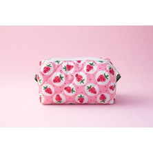 Zehracatasariim Çilek Desenli Makyaj Çantası, Saç Lastik Toka Hediyeli