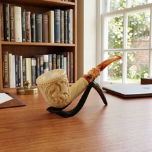 Goldenlight Meerschaum El Oyması Lületaşı Ejderha Figürlü Koleksiyonluk Pipo – Usta Imzalı Blok Taş Meerschaum