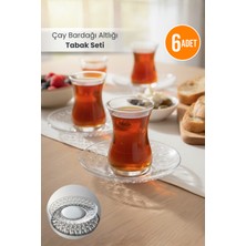 Orvila 6'lı Çay Bardağı Altlığı Tabak Seti - Mika Kristal Çay Tabağı