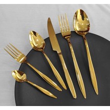 Brondoff Gold 36 Parça Titanyum Çatal Kaşık Seti Paslanmaz Çelik 6 Kişilik Şık Tasarım
