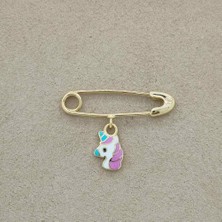 Unicorn Figürlü Bebek Iğnesi Altın