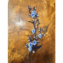 Gönülden Tasarım Ütü Ile Yapışan Mavi Bahar Dalı Sarmaşık Arma Dikiş Aplike 29X12 cm