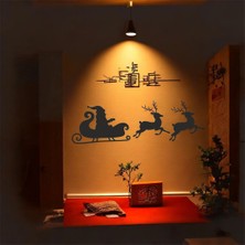 Renklime Lazer Kesim Metal Duvar Dekoru, Arabalı Geyik Yılbaşı 40 cm