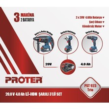 Proter Pst 923 Trio 4.0 Ah 20 V Li-Ion Pil Kömürsüz Şarjlı (Üçlü Makina Set)
