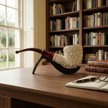 Goldenlight Meerschaum El Oyması Lületaşı Pipo – Usta Imzalı Motifli Koleksiyonluk Tasarım Akrilik Ağızlık Özel Işçilik