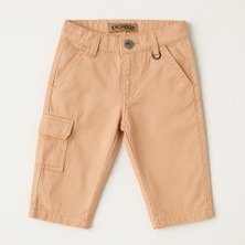 Magu Erkek Bebek Pamuklu Bej Kargo Cep Pantolon - Düğmeli Rahat Kalıp