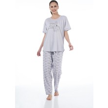 Estiva 22151 Kadın Kuğulu Viskon Kısa Kollu Büyük Beden Pijama Takımı