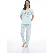 Estiva 22124 Kadın Çiçek Desenli Kısa Kollu Viskon Pijama Takımı
