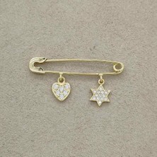 Taşlı Kalp ve Yıldız Sallantılı Çengelli Iğne