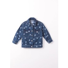 Magu Kız Çocuk Kalp Desenli Kot Ceket - Şık ve Sevimli Denim Mont