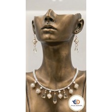 El Yapımı-Krem-Incili Küp Kolye ve Küpe Takımı (Kolye Çap. 15 cm / Küpe 5 Cm)