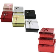 Sepetopia -3pcs Kare Parlak Mix Renkli - Kabartma Desen Karton Hediye Kutusu Kurdelalı 19-17-15CM (5534)