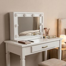 Ratemo Mobilya Hollywood Işıklı Kulis Makyaj Aynası 64X45 cm – Ampullü Masaüstü Makyaj Aynası | Beyaz Dekoratif Vanity Ayna