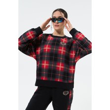 Nike Air Jordan Brooklyn Fleece Crew Losse Fit Sweatshirt Kadın Bol Kesim Şardonlu Sweatshirt Siyah-Kırmızı