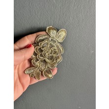 Gönülden Tasarım Kabartma Nakış Işleme Güpür Çiçekli Arma Dikiş Aplike 11X3 cm