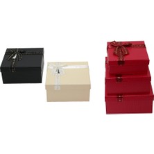 Sepetopia -3pcs Kare Mat Mix Renkli - Kabartma Desen Karton Hediye Kutusu Kurdelalı 19-17-15CM (5534)