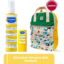 Mustela Tüm Aile Için Spf 50 Güneşten Koruma Seti 200 ml Sprey ve 9 ml Stick - Sırt Çantası Hediyeli