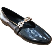 Mhd 107 Kadın Taş Tokalı Babet Siyah