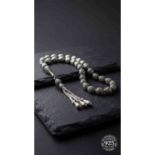 Roza Silver 925 Ayar Oval Kesim 3 Kamçılı Püskül Orta Boy Lale Desenli Otantik Gümüş Tesbih