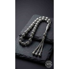 Roza Silver 925 Ayar Oval Kesim 3 Kamçılı Püskül Orta Boy Modern Işlemeli Otantik Gümüş Tesbih