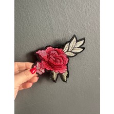 Gönülden Tasarım Ütü Ile Yapışan Kırmızı Çiçek Arma Dikiş Aplike 14X11 cm