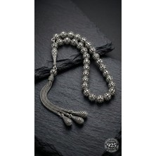 Roza Silver 925 Ayar Küre Kesim 3 Kamçılı Püskül Bilek Boy Modern Işlemeli Otantik Gümüş Tesbih