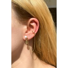 Spossy Silver Jewelry Tekli, İncili Deniz Kabuğu Kıkırdak Küpe