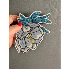 Gönülden Tasarım Ütü Ile Yapışan Mavi Boncuk Işleme Çiçek Arma Dikiş Aplike 15X11 cm