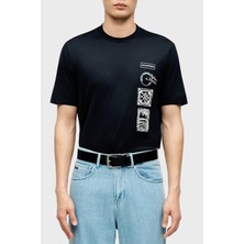 Emporio Armani % 100 Pamuk Regular Fit Bisiklet Yaka Baskılı T Shirt Erkek T Shirt EM004994 AF24470 UB118