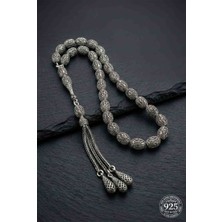 Roza Silver 925 Ayar Oval Kesim 3 Kamçılı Püskül Orta Boy Istiridye Desenli Otantik Gümüş Tesbih