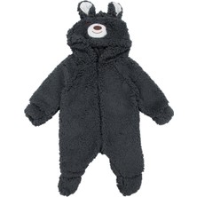 by BebekOdam Unisex Füme Ayı Nakışlı Kapşonlu Peluş Tulum - 1016550