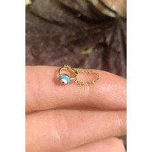Spossy Silver Jewelry Küçük Boy Mineli Nazar  Göz Zincirli Halka Piercing Küpe
